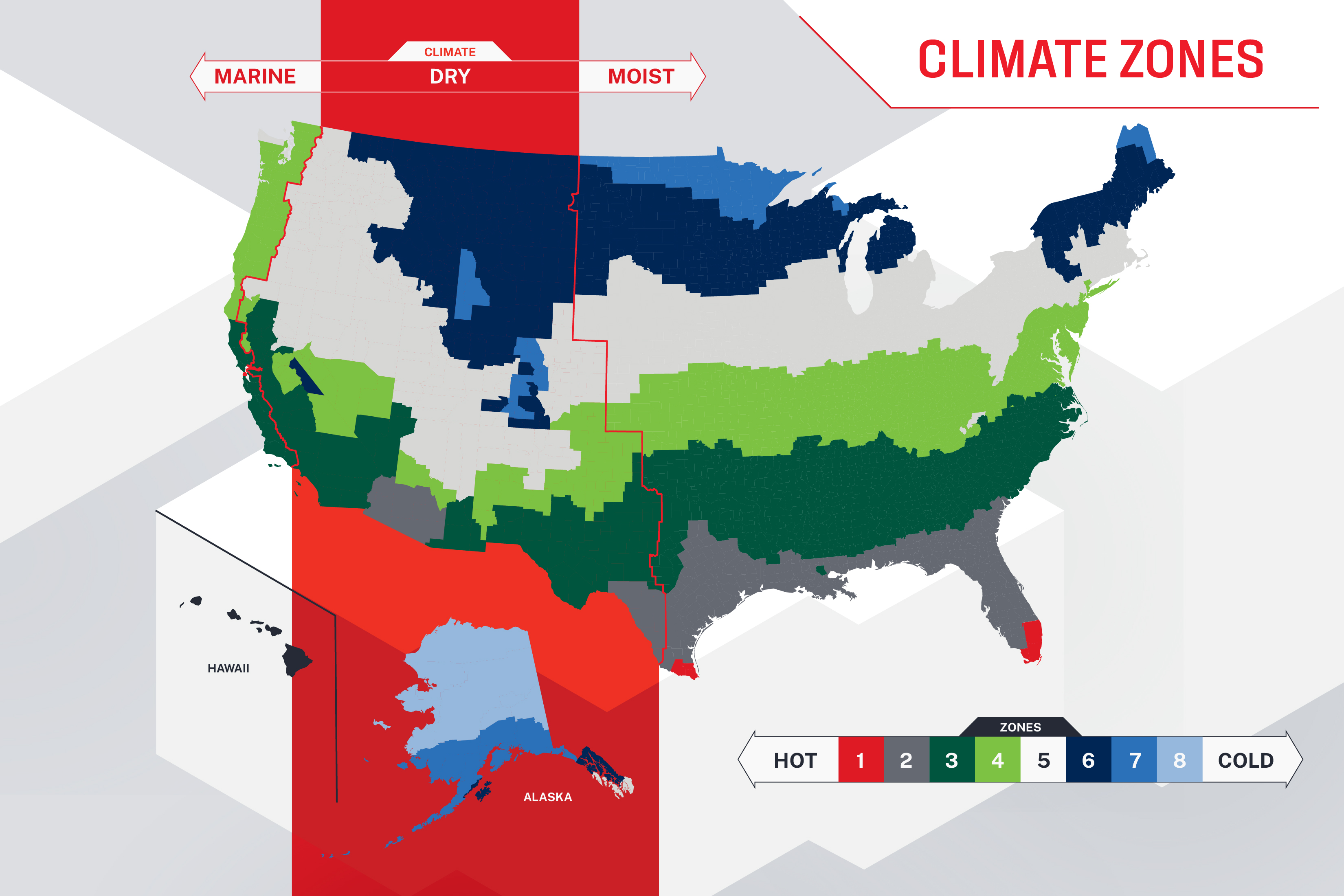 United States territory map displaying roofing insulation R-values by region, with color coding for different climate zones